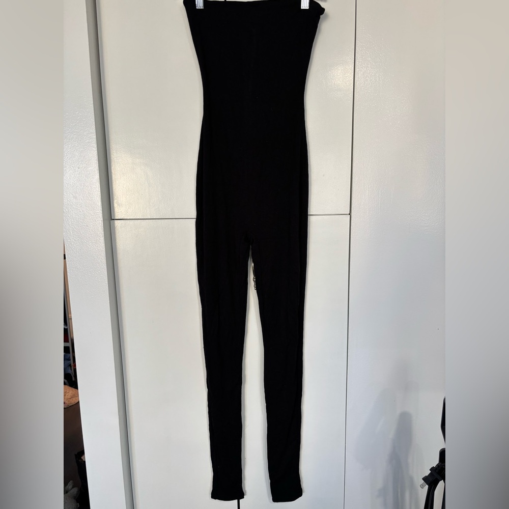 naked wardrobe Black Strapless Slim Jumpsuit